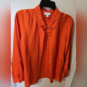 J. Jill Orange Linen Button Down Shirt